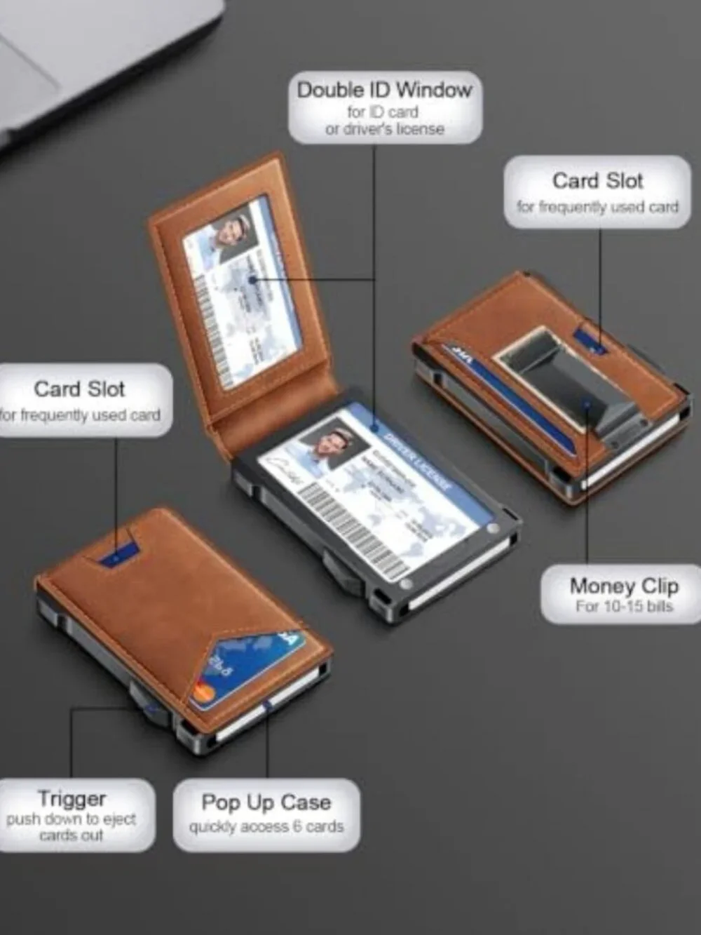 Slim RFID Wallet for Men, 2 ID Windows, Money Clip, Compact Card Holder
